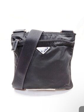 Prada Black Nylon Crossbody with Silver Triangle Logo